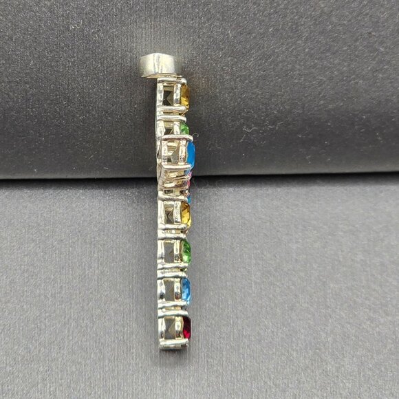 Vintage Sterling Silver Multicolored Rhinestone Crystal Cross Pendant Statement - Picture 3 of 10